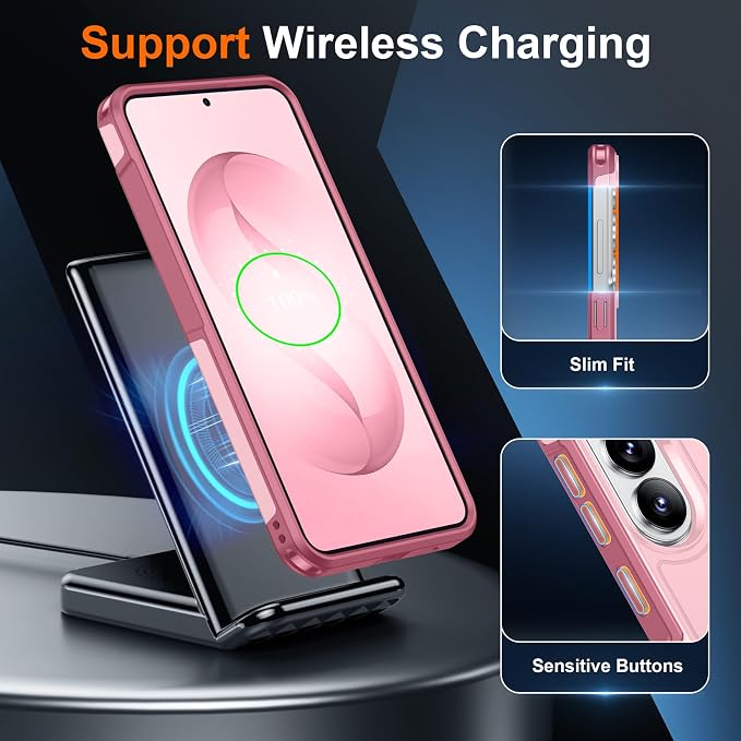SPIDERCASE Designed for Samsung Galaxy S26 Case, [10 FT Military Grade Drop Protection], 2 Pack [Tempered Glass Screen Protector+Camera Lens Protector] Heavy Duty Shockproof Case,Light Pink