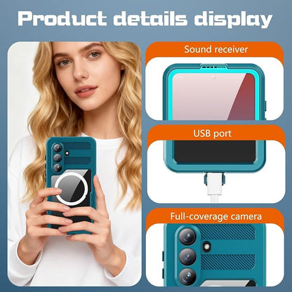Omio Designed for Galaxy S26 Waterproof Case Compatible with MagSafe, Magnetic Waterproof Full Body IP68 Underwater Case Built-in Screen Protector Military Grade Shockproof Case for Men Women Teal