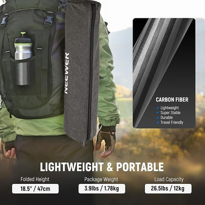 NEEWER 66"/168cm Carbon Fiber Tripod for Camera with 360° Panorama Ball Head, 1/4" Arca QR Plate, Portable Bag, Compact Travel Tripod Monopod for DSLR Video Camcorder, Max Load 26.5lb/12kg, N55C