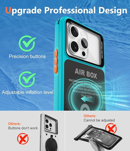 Underwater Phone Case for Snorkeling, [IP68 Waterproof] [Sensitive Inflated Touchscreen] [Precise Buttons], Only for 6.7" iPhone 15/14/13/12 Pro Max, iPhone 16/15/14 Plus, Teal