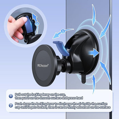 PROfezzion Magnetic Shower Mirror Phone Holder Reusable Suction Cup Phone Mount Compatible with iPhone 17 16 15 14 13 12 & All Phones, Rotating Stand for Glass Window Bathroom Kitchen, White