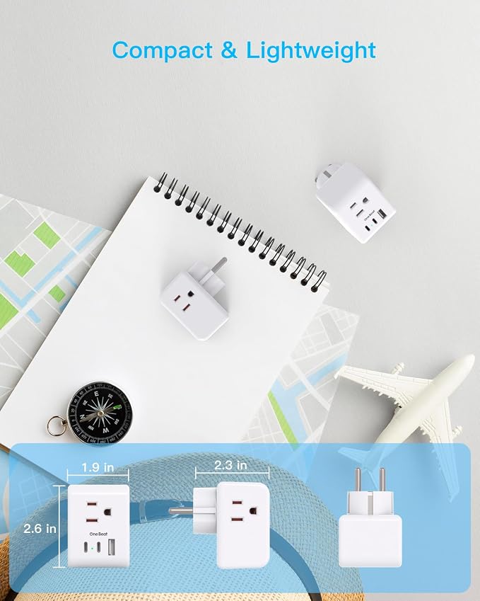One Beat 2 Pack Germany France Travel Plug Adapter, Type E/F International Power Adapter with 3 Outlets and 3 USB Ports (2 USB-C), Travel Essentials for US to France, Germany, South Korea, Netherlands