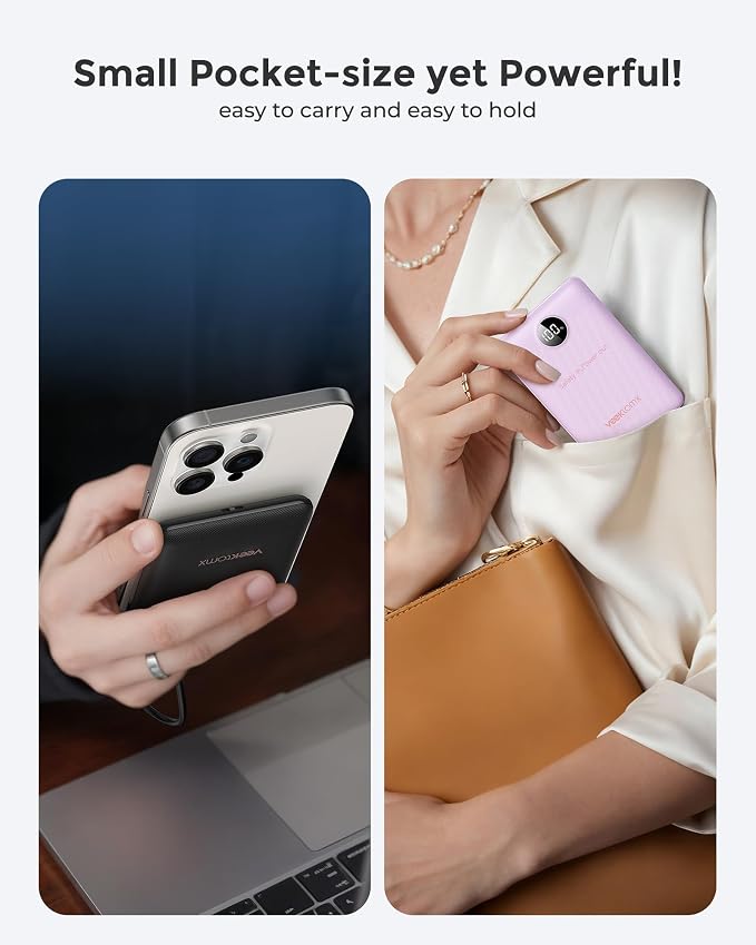 Small Portable Charger 10000mAh, Mini Power Bank with LED Display, 20W Fast Charging USB-C Battery Pack, Compact Travel Charger Compatible with iPhone 17/16/15/14, Android, etc