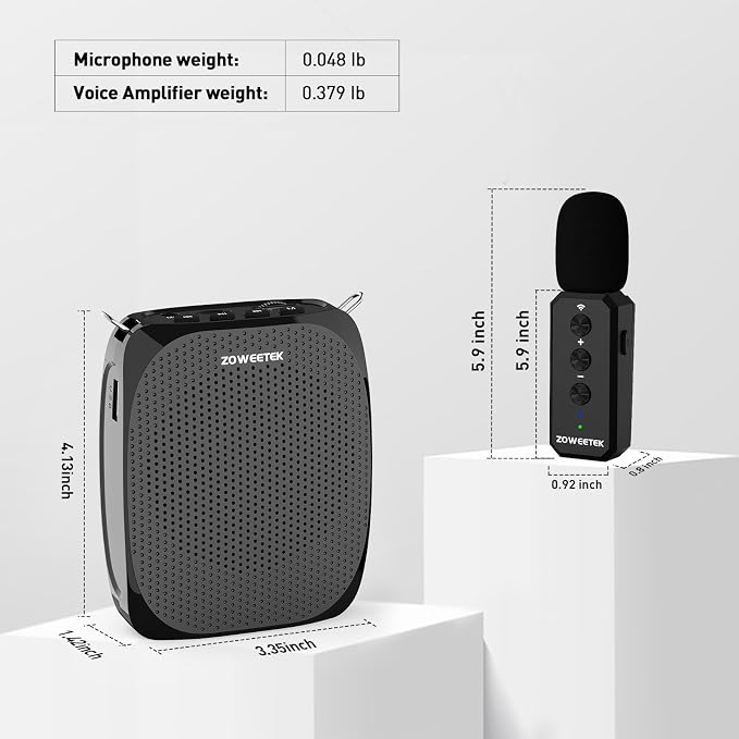 ZOWEETEK Voice Amplifier with Wireless Lavalier Lapel Microphone for Teachers,2025 New Personal Microphone System,Portable Speaker Clip On Microphone,Mini Voice Amplifier for Speech, Meeting,Yoga