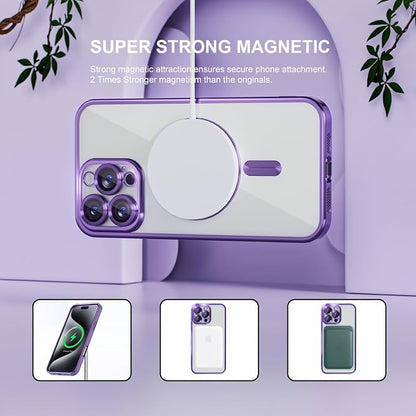 Misea Magnetic for iPhone 16 Pro Max Case Compatible with MagSafe [Never Yellowing] [Military Grade Drop Protection] Full Camera Lens Protector Plating Soft Clear Phone Case for Women 6.9", Purple