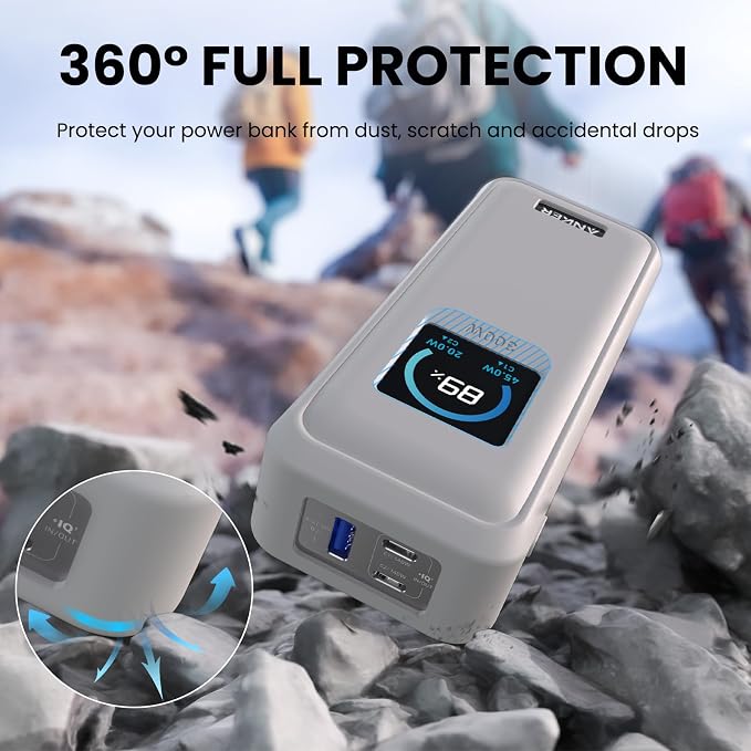 Compatible with Anker Prime Power Bank 26,250Mah 300W Case Cover, Soft Silicone Shockproof Protective Case for Anker 300W Prime Power Bank with Anti-Lost Strap, LCD Display Visible (Grey)