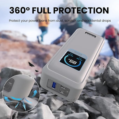 Compatible with Anker Prime Power Bank 26,250Mah 300W Case Cover, Soft Silicone Shockproof Protective Case for Anker 300W Prime Power Bank with Anti-Lost Strap, LCD Display Visible (Grey)