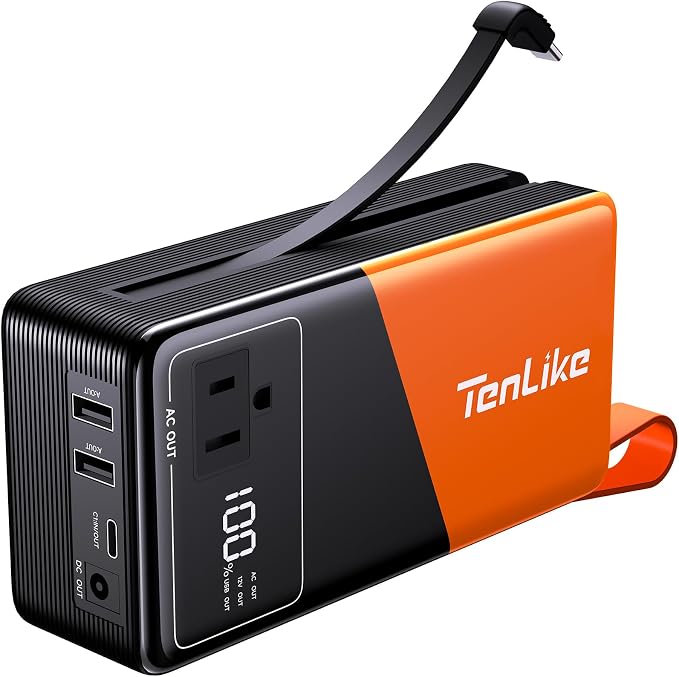 Large Power Bank for Camping Essentials Portable Power Station 99.9Wh Small Electric Generator with 110V 80W Rated 120W Peak AC Plug in Output 60W Type-C Home Backup Outdoor Emergency, Black Orange