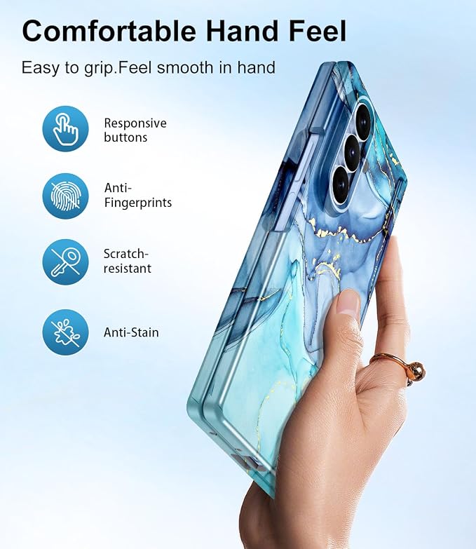 Btscase for Samsung Galaxy Z Fold 8 Ultra Case,Built in Front Screen Protector,[Compatible with MagSafe] Marble Hard PC Slim Shockproof Full Body Drop Protective Case for Z Fold 8 Ultra, Blue Cyan