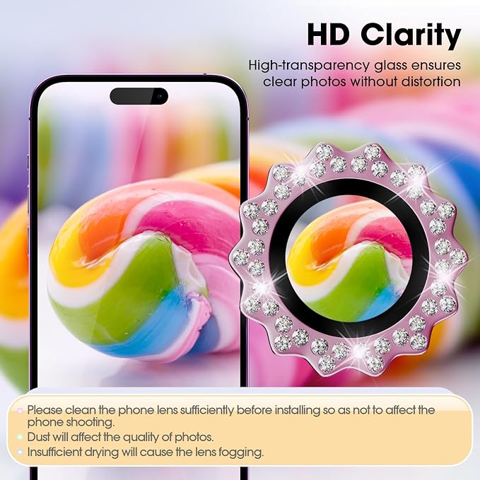 Xfilm for iPhone 16/16 Plus Camera Lens Protector Bling Individual Sun Design Diamond Ring 9H Hardness Scratchproof Protector, Stylish Phone Accessories, Case Friendly (Pink)