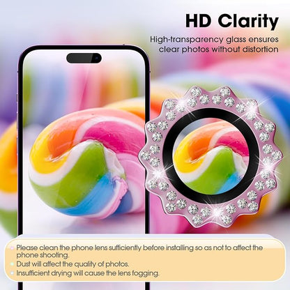 Xfilm for iPhone 16/16 Plus Camera Lens Protector Bling Individual Sun Design Diamond Ring 9H Hardness Scratchproof Protector, Stylish Phone Accessories, Case Friendly (Pink)