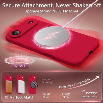 FireNova Magnetic for iPhone Air Case, Compatible with MagSafe, [Integrated Silicone Camera Control Button] [Camera Protection] Microfiber Lining Phone Case for iPhone 17 Air, 6.5", Deep Red