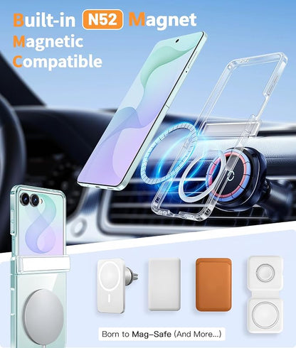 FNTCASE for Samsung Galaxy Z Flip 8 Case, Fit for Magsafe, Screen Protector | Hinge Protection, Anti Yellowing Magnetic Back, 18FT Military Grade Drop Proof, Protective Phone Cover, Transparent