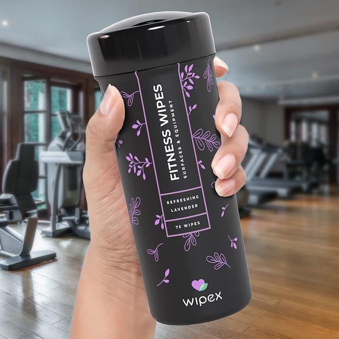 Wipex Yoga Mat Cleaner & Fitness Gym Wipes - Natural Lavender & Vinegar - 75 Count for Cleaning Yoga Mats, Spinning & Peloton Bikes, Weight Machines & Surfaces - 12 Pack Case