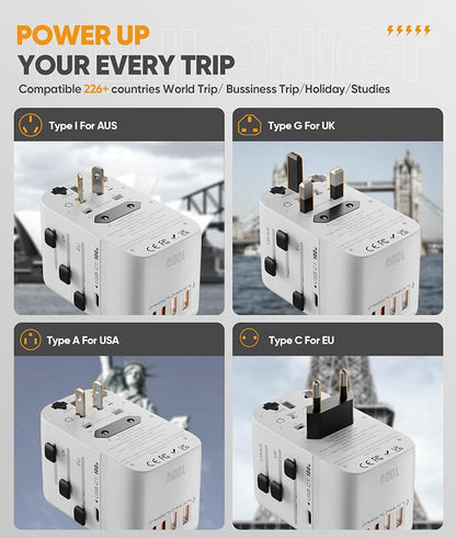 New Universal Travel Adapter GaN 100W,International Power Adapter with 5 USB(3 USB C) Charging Ports, Travel Worldwide Plug Adapter, Outlet Wall Charger for Europe UK EU AUS (Type C/G/A/I)