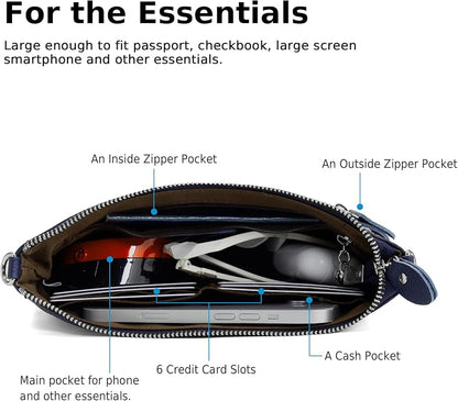 befen Genuine Leather Wristlet Clutch Wallet Purses Small Crossbody Bags for Women with RFID Blocking Card Slots