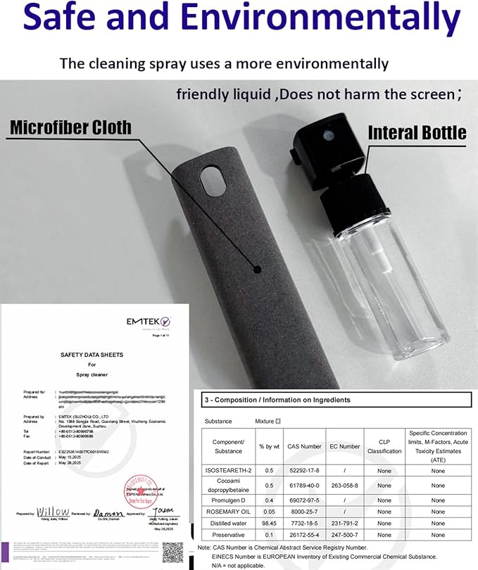6 Pack Screen Cleaner kit 2-in-1 Touchscreen Mist Cleaner Screen Cleaner Spray and Wipe with Microfiber Cloth Car Screen Cleaner for Phone, Computer, Laptop, Monitor and More,Car Accessories