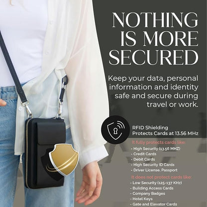 BULL GUARD Crossbody Leather Wallet Phone Purse, Anti Theft and RFID Blocking, Elegant Design for Travel