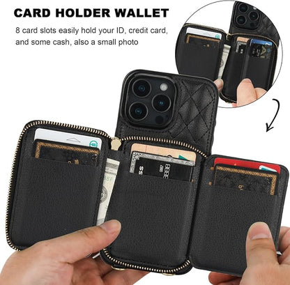 Bocasal Crossbody Wallet Case for iPhone 16 Pro Max, RFID Blocking PU Leather Zipper Handbag Purse Flip Cover, Kickstand Folio Case with Card Slots Holder Wrist Strap Lanyard 5G 6.9 Inch (Black)
