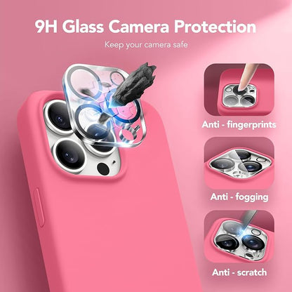 GONEZ Magnetic for iPhone 15 Pro Case, Compatible with MagSafe, [Screen Protector + Camera Lens Protector], Silicone Shockproof Anti-Scratch Protective Phone Case 6.1 inch, Wild Rose