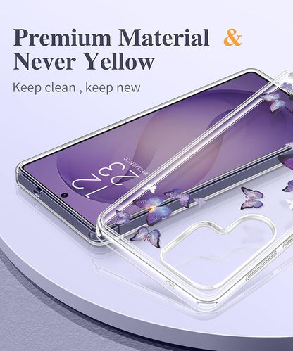 GVIEWIN Compatible with Samsung Galaxy S26 Ultra Case, Clear Floral Slim Shockproof Protective Women Phone Case, Non-Yellowing, with Screen Protector & Camera Lens Protector 6.9", Alluring Butterfly