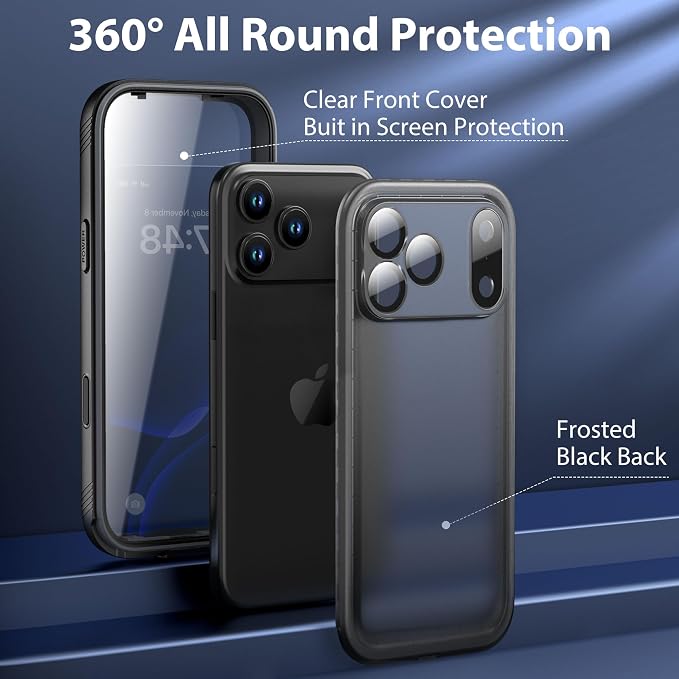 SPORTLINK for iPhone 17 Pro Waterproof Case - Built in Screen Protector Rugged Dustproof/Full Body Shockproof/Military Dropproof/Heavy Duty, Sealed Protective Cover for iPhone 17 Pro 6.3 inch Black
