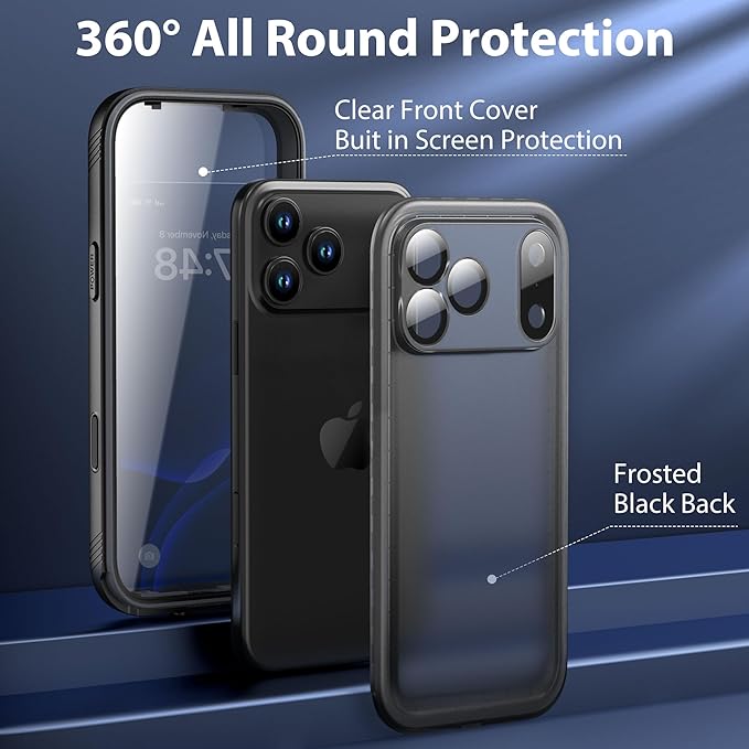 SPORTLINK for Waterproof iPhone 17 Pro Max Case - Built in Screen Protector 360 Full Body Rugged Dustproof/Shockproof/Heavy Duty Military Dropproof Protective for iPhone 17 Pro Max Case 6.9 Black