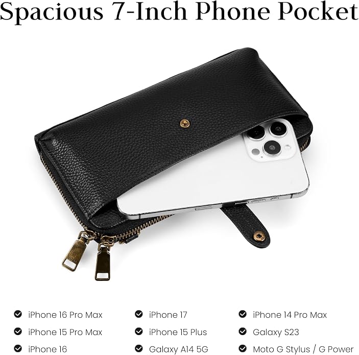 befen Leather Wristlet Wallet for Women Cell Phone Purse with Built in Wallet Vintage Leather Crossdody Bag Clutch Purse