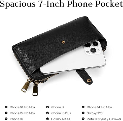 befen Leather Wristlet Wallet for Women Cell Phone Purse with Built in Wallet Vintage Leather Crossdody Bag Clutch Purse