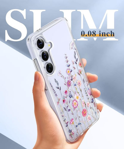 GVIEWIN for Samsung Galaxy S25 Plus Case, Clear Floral Slim Shockproof Protective Women Phone Case, Non-Yellowing, with Screen Protector & Camera Lens Protector for S25 Plus 6.7", Floratopia/Colorful
