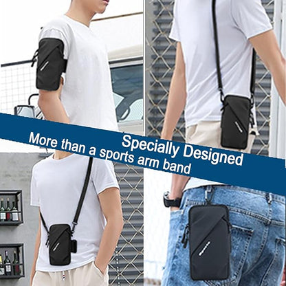 Prime Comfort Phone Holder Arm Band, Small Crossbody Shoulder Holsters Bag with Arm Bands, Fits iPhone and Android, Use for Running, Walking, Hiking & Biking (6.7 Inches, Black)
