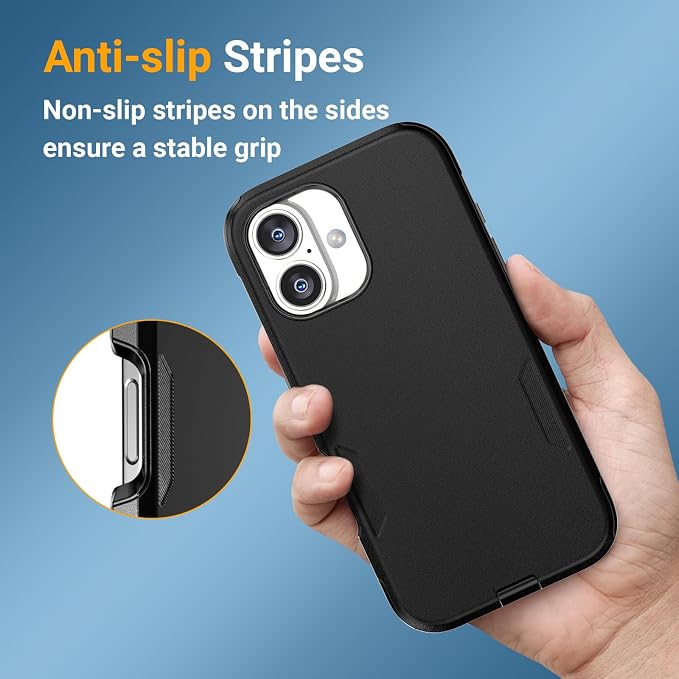 jaroco for iPhone 16 Case [Heavy Duty Protection][Compatible with MagSafe][Military Grade Drop Protection][Shockproof] with Non-Slip Removable Phone Cover 6.1''-Black