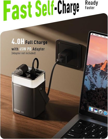 65W Power Bank 40000mAh, Laptop Portable Charger Fast Charging with LED Light, High Capacity External Battery for Camping & Travel, Compatible with MacBook, iPhone, Steam Deck