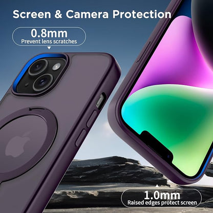 CACOE Magnetic Case for iPhone 13/14 6.1 inch with 360 Rotatable Ring Stand, Compatible with MagSafe Car Phone Mount, Cases Cover Phone Holder for Desk Meeting/Videos Dark Purple