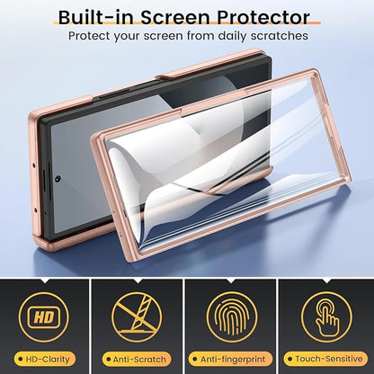 VEGO for Galaxy Z Fold 6 Case with Hinge Protection & Screen Protector | Built-in Slide Lens Cover & 360° Rotating Kickstand] Hard PC Full-Body Drop Protection Phone Case for Samsung Z Fold 6 -Gold
