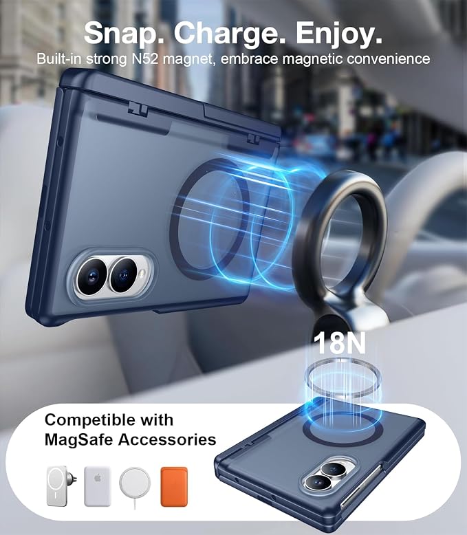 for Samsung Galaxy Z Fold 8 Case,[Compatible with MagSafe][Built-in HD Screen Protector & Kickstand][Hinge Protection] Translucent Matte Full-Body Shockproof Phone Case for Z Fold 8 Wide,Blue