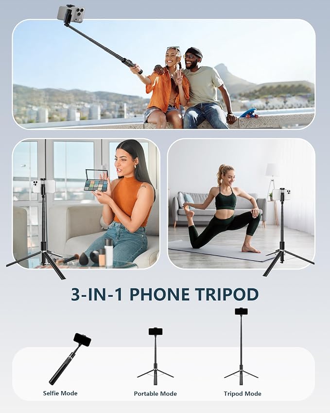 Automatic Phone Tripod, 67’’ Auto-Deploy Selfie Stick Tripod with Remote - 360° Rotatable Extendable - Portable Phone Tripod Stand for Video Recording on iPhone Android