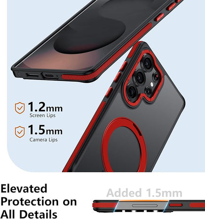 for Samsung Galaxy S25 Ultra Case, Magnetic Adjustable Ring Stand [Fit for Magsafe], [Military-Grade Shockproof Protection] Phone Case for S25 Ultra Case with Kickstand&Ring Holder (Red)