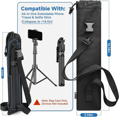 Travel Carrying Case for Selfie Stick All in One Extendable Cell Phone Tripod Stand with Remote, Nylon Monopod Storage Bag Fits Folded Phone Tripod & Selfie Stick up to 14.5" (Bag Only)