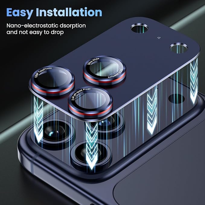 Uyiton for iPhone 17 Pro Max Camera Lens Protector - [Unique Typography + Phone Lens Red Circle Design] Metal Tempered Glass Camera Cover, Deep Blue + Red
