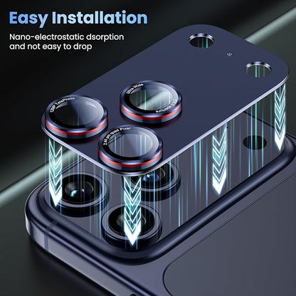 Uyiton for iPhone 17 Pro Max Camera Lens Protector - [Unique Typography + Phone Lens Red Circle Design] Metal Tempered Glass Camera Cover, Deep Blue + Red