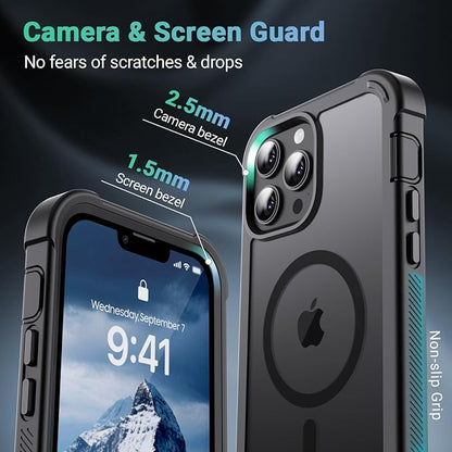 jaroco Magnetic for iPhone 13 Pro Case, [Compatible with MagSafe][Military Grade Drop Protection][Heavy Duty Protection][Non-Slip][Shockproof] 2-Layer Durable Bumper Phone Case 6.1''-Black