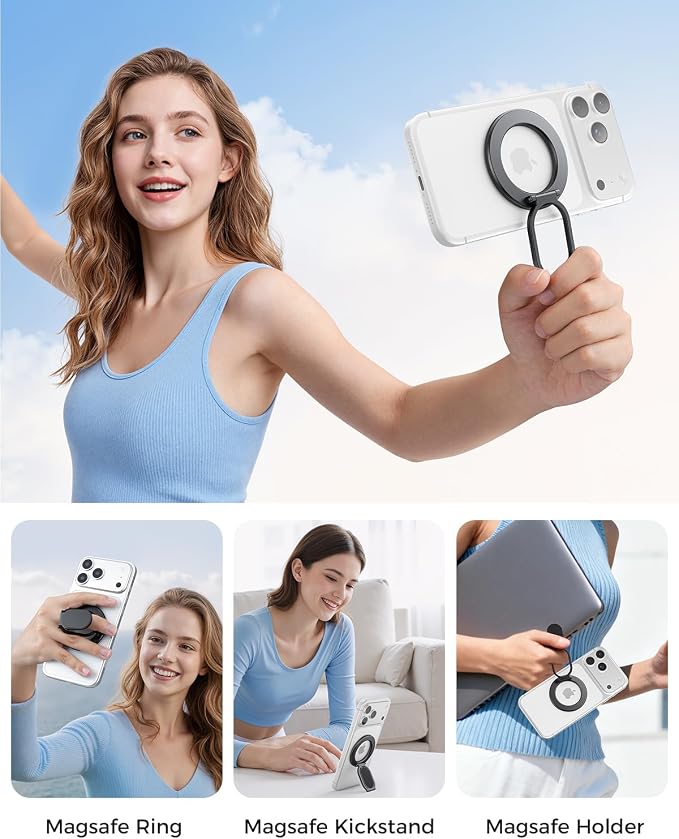 SUPERONE [2026 Upgraded] Magnetic Phone Ring Holder for MagSafe, Dual-Sided Removable Magnetic Phone Grip with Kickstand, Super Magnet Ring for iPhone 17/16/15/14/13/12 MagSafe Accessories, Androids