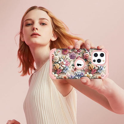 Hocase for iPhone 13 Pro Max Case, Heavy Duty Shockproof Protection Soft Silicone Rubber Bumper+Hard Plastic Hybrid Protective Case for iPhone 13 Pro Max (6.7") 2021 - Joyful Flowers