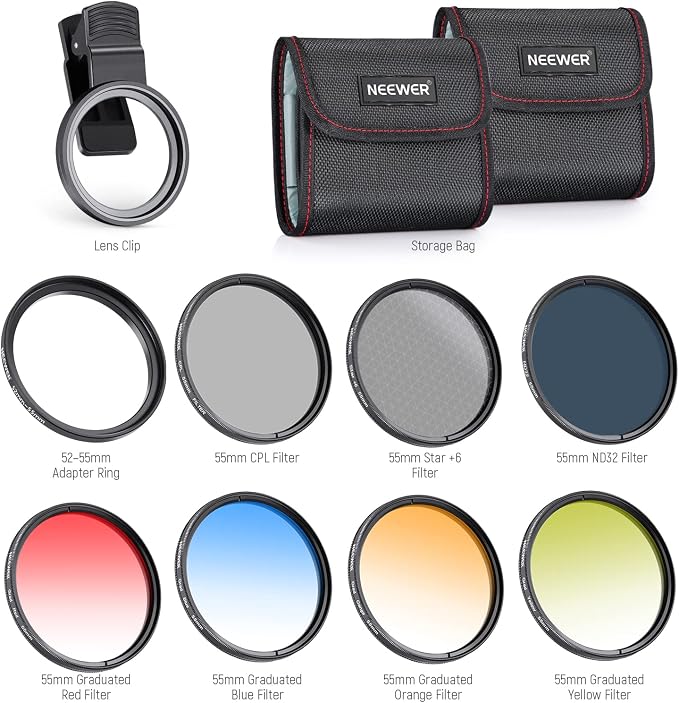 NEEWER 55mm ND + CPL + Star + 4 Graduated Color Filter Set with Phone Lens Clamp Compatible with iPhone 17 16 16e 15 14 Pro Max Plus Samsung Galaxy S25 Ultra