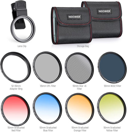 NEEWER 55mm ND + CPL + Star + 4 Graduated Color Filter Set with Phone Lens Clamp Compatible with iPhone 17 16 16e 15 14 Pro Max Plus Samsung Galaxy S25 Ultra