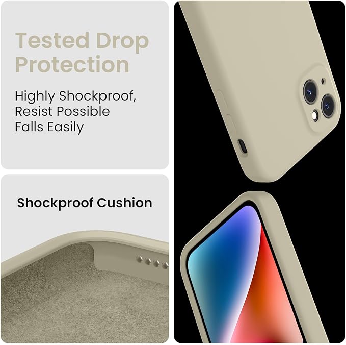 FireNova Designed for iPhone 13 Case, Silicone Upgraded [Camera Protection] Phone Case, Soft Anti-Scratch Microfiber Lining Inside, 6.1 inch, Khaki