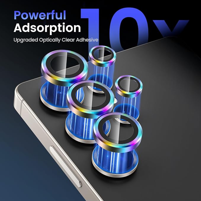 Tensea (3+2PCS Compatible with Samsung Galaxy S25 Ultra Camera Lens Protector, 9H Tempered Glass Camera Cover Screen Protector Metal Individual Ring [Installation Tray][Case Friendly]