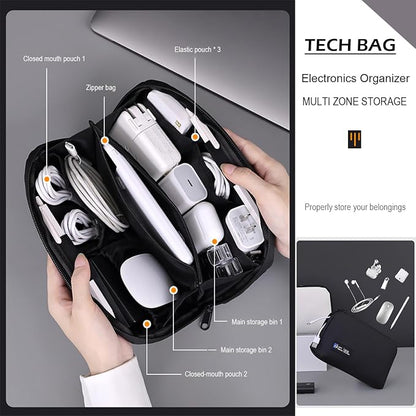 Tech Pouch,Travel Cord Rrganizer Case,Waterproofing Data Cable Storage Bag，9inches*5inches,For Charger, Cables, USB Drive,Phone,Power Bank,MemoryCard(Grey)