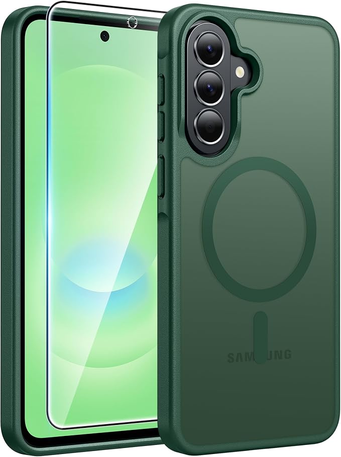 FNTCASE for Galaxy A37/A36 5G Phone Case, Fit for Magsafe, Screen Protector | Translucent Matte Magnetic Back, 14FT Military Grade Drop Protection, Shockproof Protective, for Samsung A37 Cover, Green